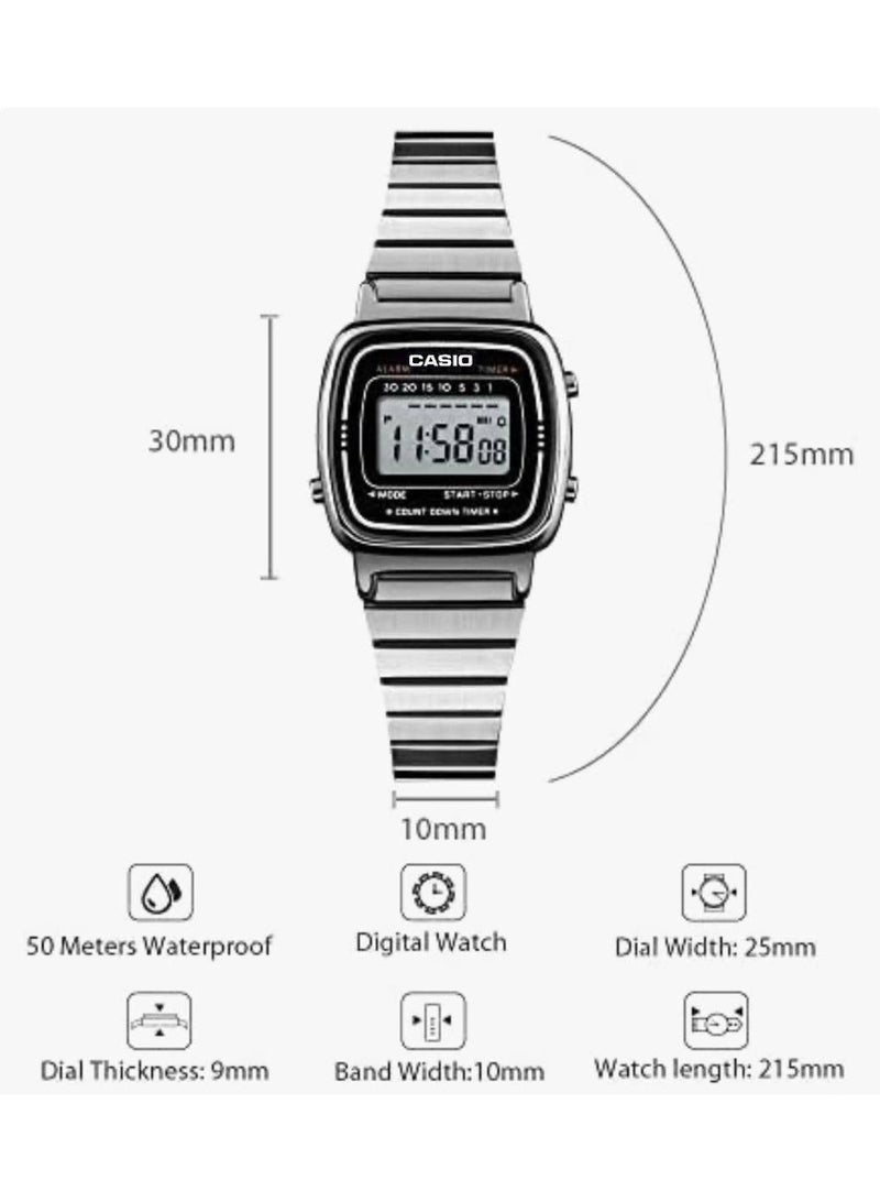 Casio Silver Digital Watch for Women | Classic Retro Stainless Steel Waterproof Alarm Timer Watch - Image 4