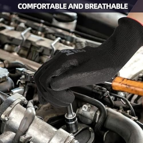 SR TRENDS Safety Gloves - Nylon Nitrile Coated Industrial & Home Cut Resistant Hand Gloves (BLACK (PU COATED), PACK OF 24 PAIRS) - Image 3