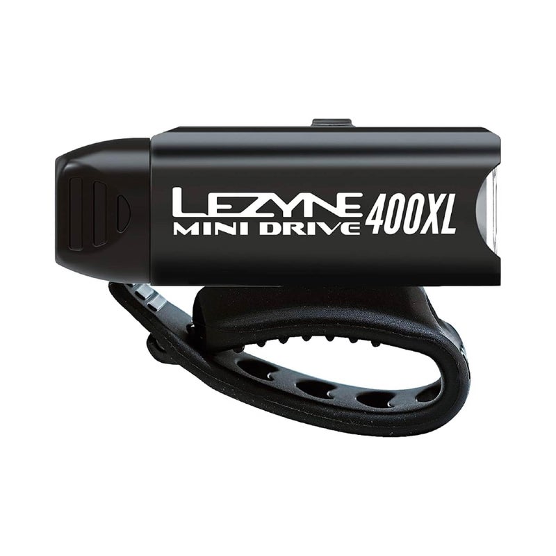 LEZYNE Mini Drive 400XL Bicycle Front Rechargeable IPX7 White LED Road Mountain Gravel Bike Light w/Multiple Solid & Flash Modes | Integrated Versatile Mounting Strap, 400 Lumens, Gloss Black - Image 3