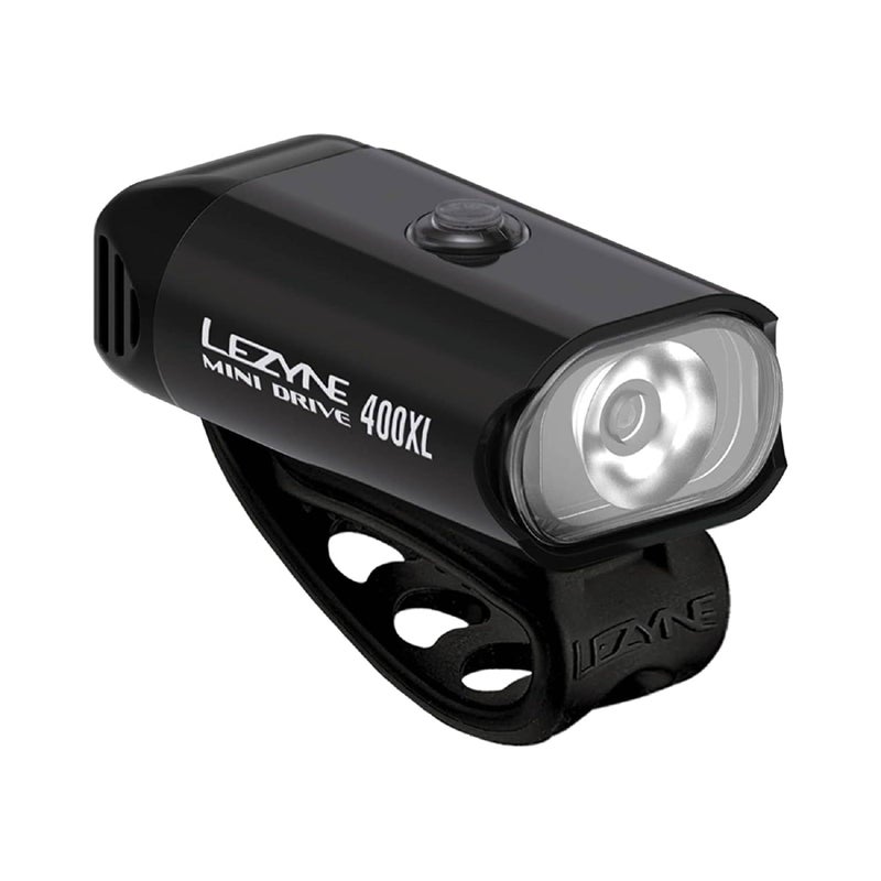 LEZYNE Mini Drive 400XL Bicycle Front Rechargeable IPX7 White LED Road Mountain Gravel Bike Light w/Multiple Solid & Flash Modes | Integrated Versatile Mounting Strap, 400 Lumens, Gloss Black - Image 2