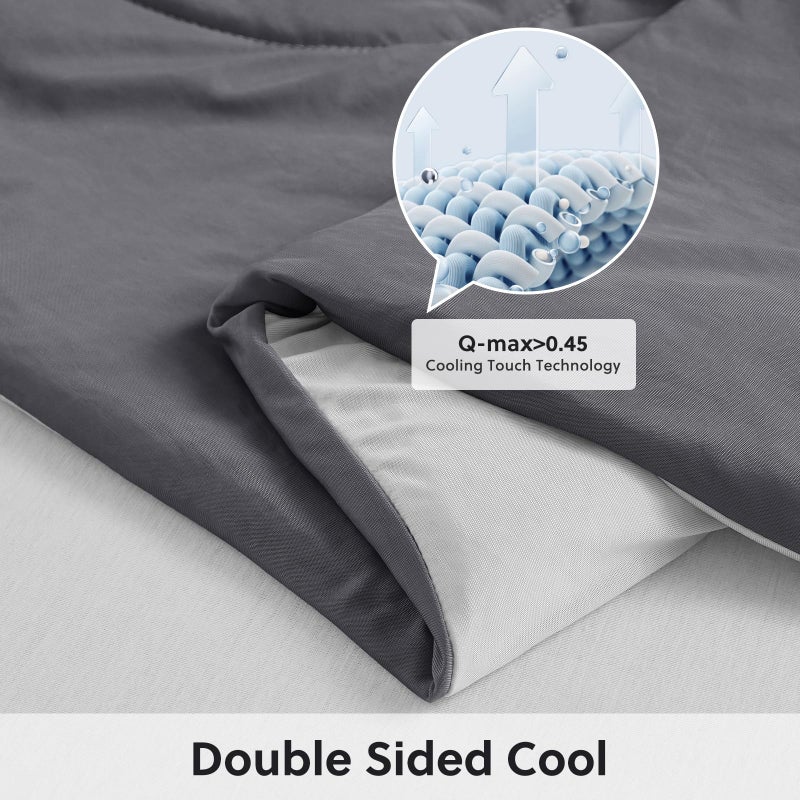 HOMFINE Cooling Comforter Japanese Double-Sided Cold Tech Fabric Cooling Blanket for Night Sweats Hot Sleepers, Q-Max 0.45 Soft Breathable Silky Smooth Lightweight Grey Summer Comforter Queen - Image 3