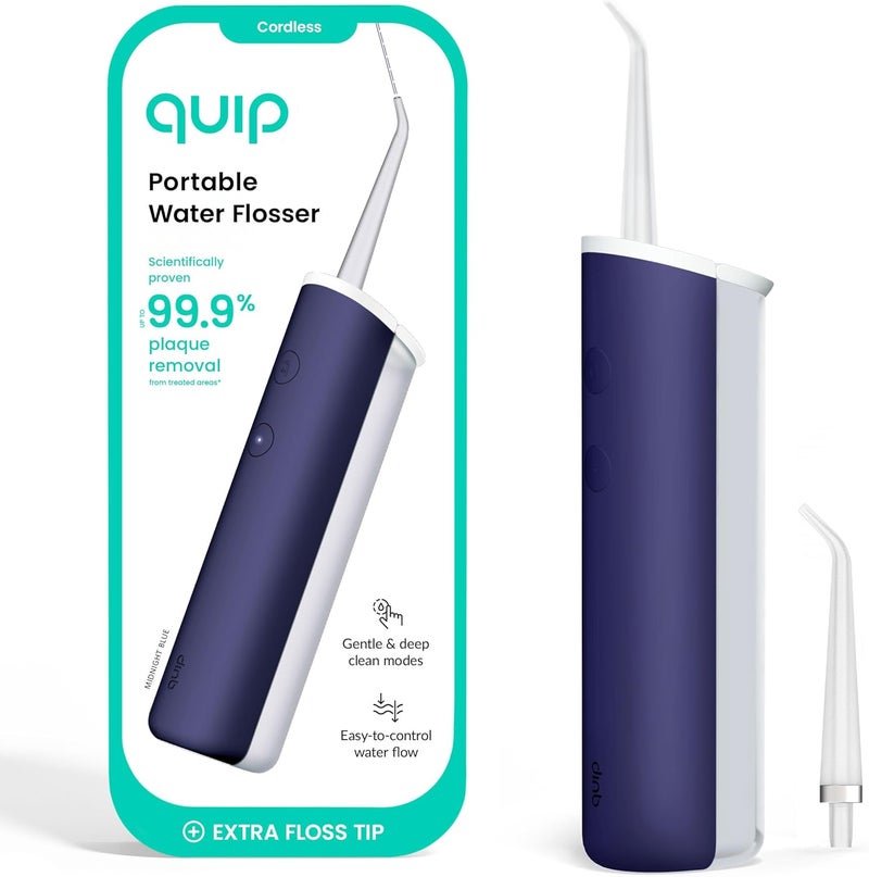 quip Water Flosser with Replacement Tip - Cordless Water Flosser with Adjustable Pressure - Teeth Cleaner Pick with 360 Degree Rotating Replaceable Tip, Rechargeable Water Dental Pick - Midnight Blue - Image 1