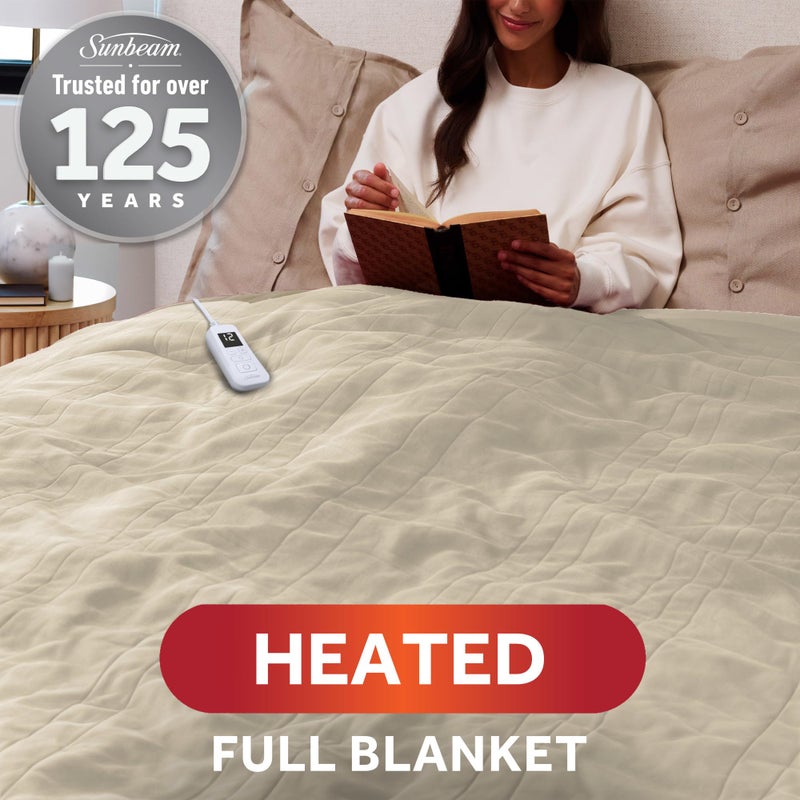 Sunbeam Royal Ultra Fleece Heated Electric Blanket Full Size, 84" x 72", 12 Heat Settings, 12-Hour Selectable Auto Shut-Off, Fast Heating, Machine Washable, Warm and Cozy, Pebble - Image 2