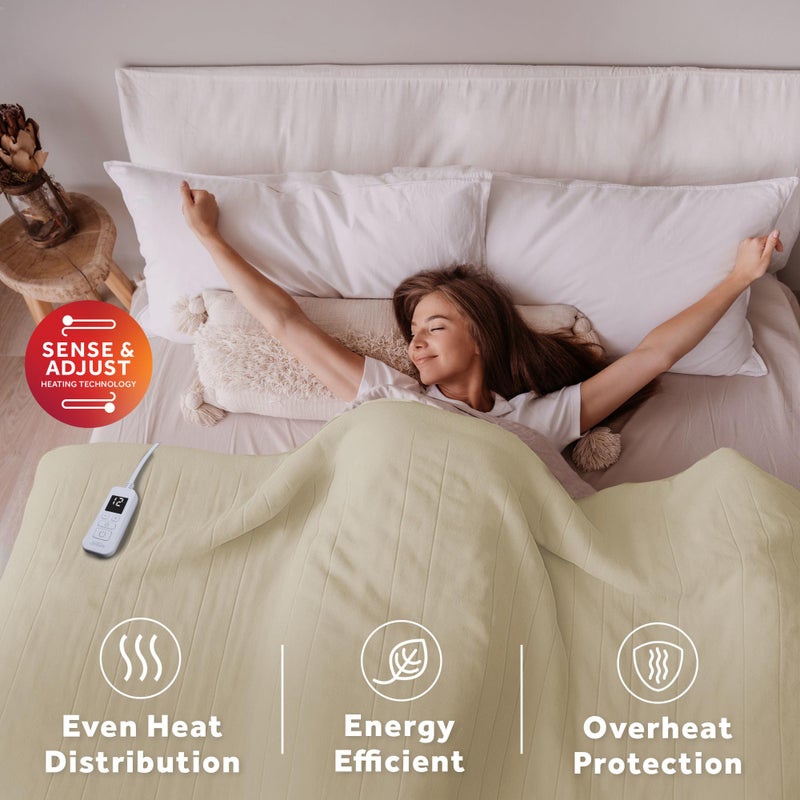 Sunbeam Royal Ultra Fleece Heated Electric Blanket Full Size, 84" x 72", 12 Heat Settings, 12-Hour Selectable Auto Shut-Off, Fast Heating, Machine Washable, Warm and Cozy, Pebble - Image 5