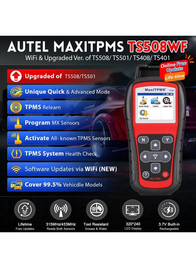 Autel MaxiTPMS TS508WF Relearn Tool (Original 2025 New) Upgraded of TS508, TS601, Program MX-Sensors(315/433 MHz), Activate/Relearn All Sensors, TPMS Reset, Read/Clear TPMS DTCs, Free Update - Image 3