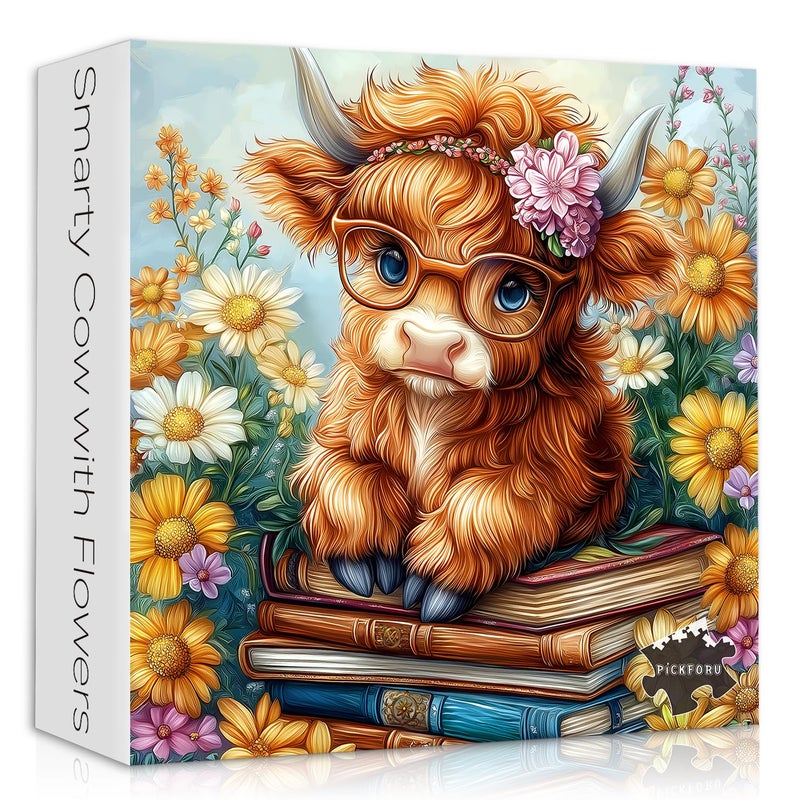 PICKFORU Highland Cow Puzzles for Adults 1000 Pieces Flower Book Cute Cow Themed Floral Garden Nature Animal Plant Jigsaw Puzzle - Image 3