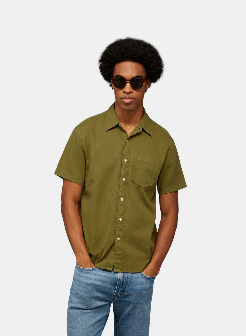 American Eagle AE Linen-Blend Short-Sleeve Button-Up Shirt - Image 1