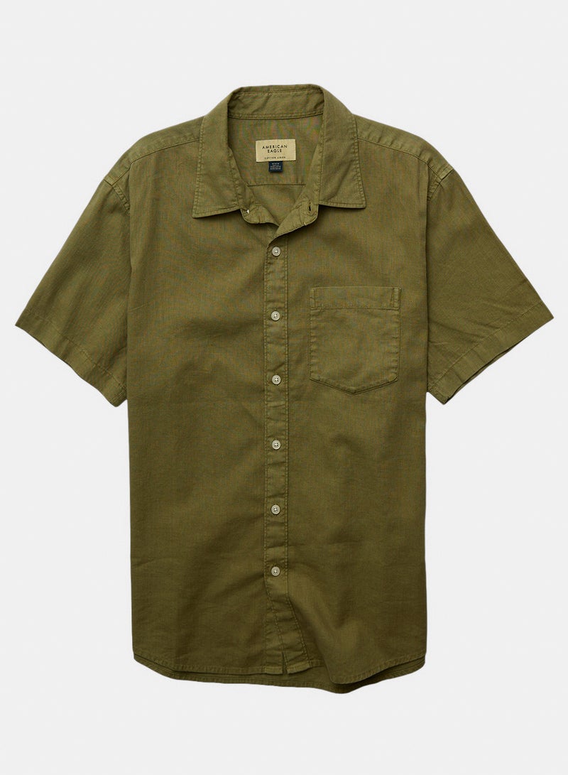 American Eagle AE Linen-Blend Short-Sleeve Button-Up Shirt - Image 3