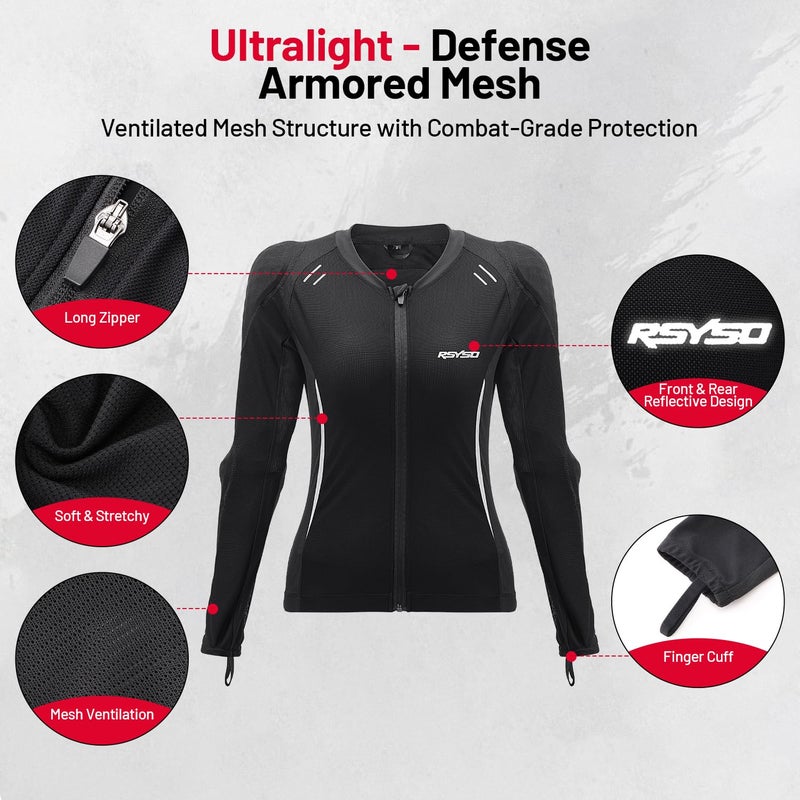 RSYSO Mesh Motorcycle Jacket Women with CE Certified Protective Armored Mesh Jacket with Reflective Strips, All Season Motorcycle Riding Shirt for Motorcycle Bicycle Scooter Riding Gear - Image 2