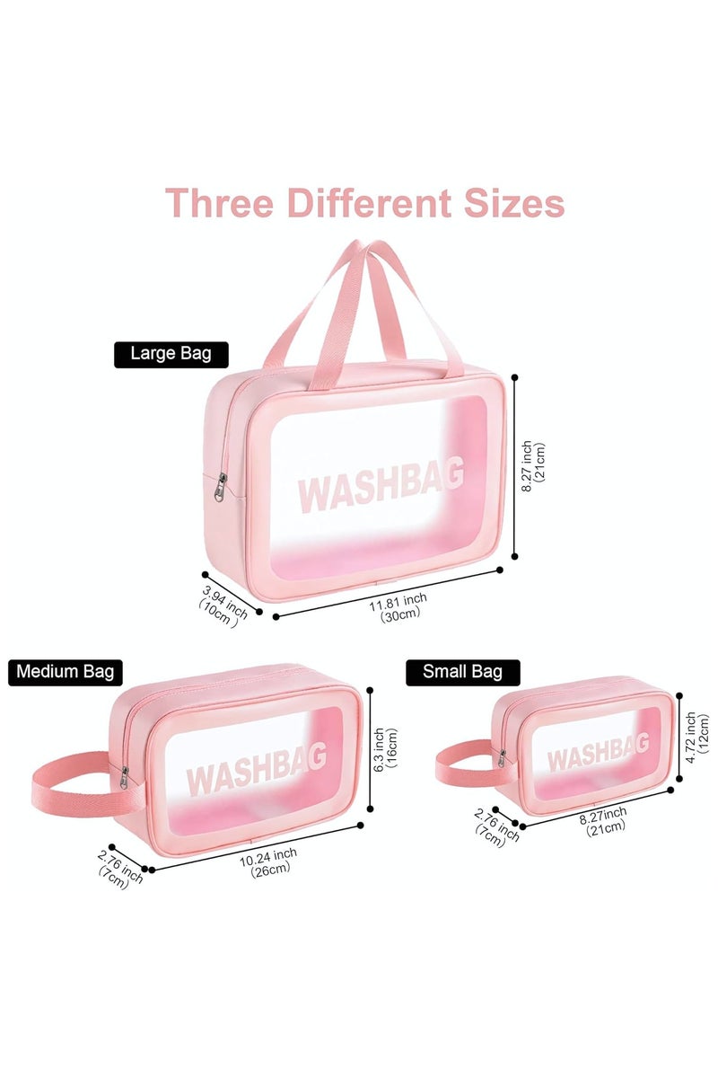 Cosmetic Bag,3 Pcs Toiletry Bag Makeup Bag Travel Bag Set for Toiletries, Portable Toiletry Bags for Traveling Women, Translucent Waterproof Make Up Bag for Travel and Bathroom (Pink) - Image 2