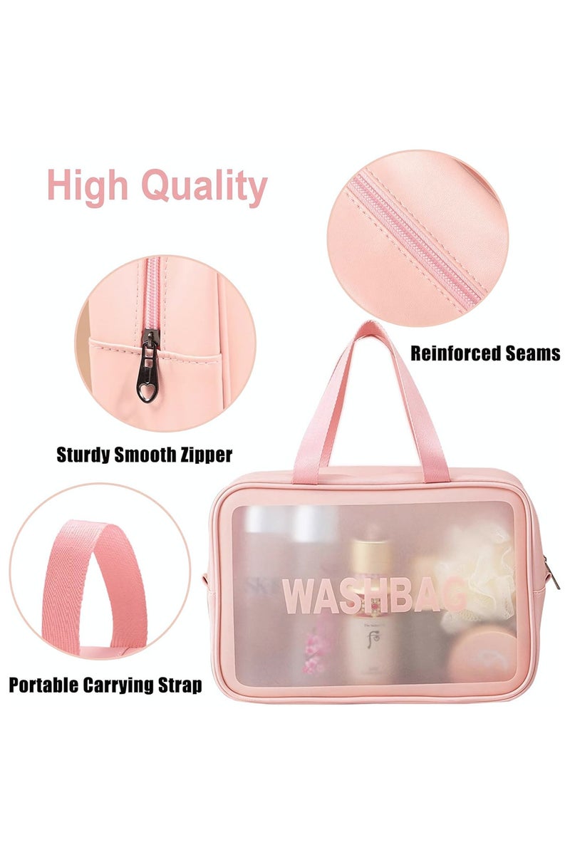 Cosmetic Bag,3 Pcs Toiletry Bag Makeup Bag Travel Bag Set for Toiletries, Portable Toiletry Bags for Traveling Women, Translucent Waterproof Make Up Bag for Travel and Bathroom (Pink) - Image 3