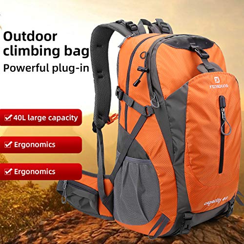 FENGDONG 40L Waterproof Lightweight Outdoor Daypack Hiking,Camping,Travel Backpack for Men Women Orange - Image 3