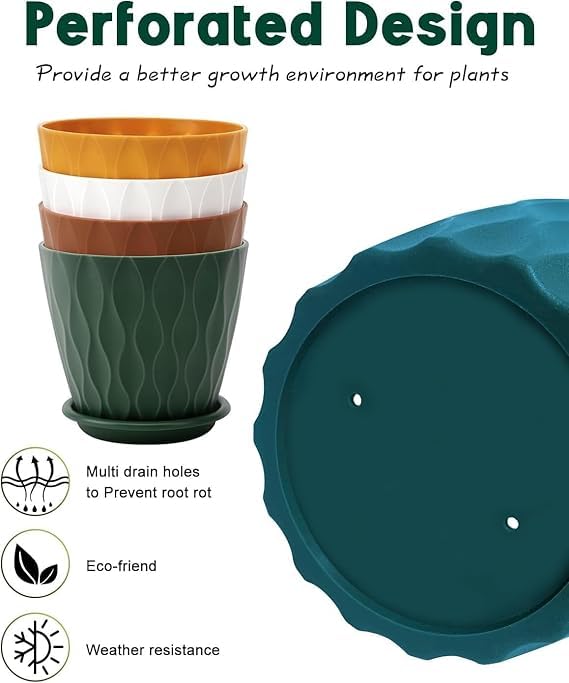 KEYKIN Plastic Round Flower Pots for Home Planters, Terrace, Garden Etc | Pack of 05 | Multicolor | Suitable for Home Indoor & Outdoor Gardening Plants (Perforated) - Image 2