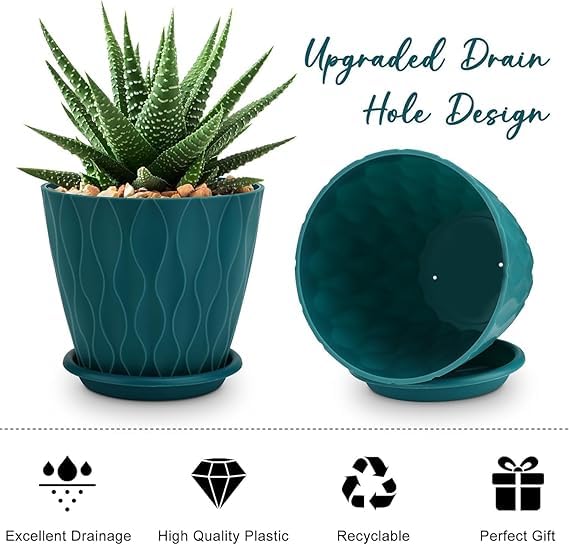 KEYKIN Plastic Round Flower Pots for Home Planters, Terrace, Garden Etc | Pack of 05 | Multicolor | Suitable for Home Indoor & Outdoor Gardening Plants (Perforated) - Image 3