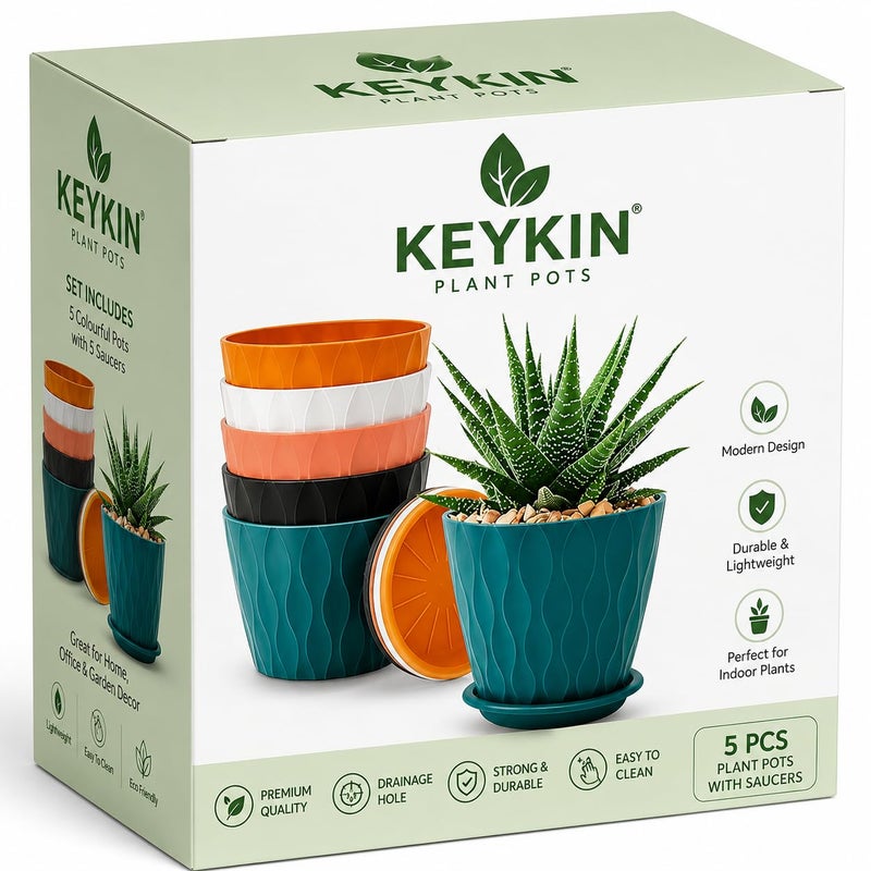 KEYKIN Plastic Round Flower Pots for Home Planters, Terrace, Garden Etc | Pack of 05 | Multicolor | Suitable for Home Indoor & Outdoor Gardening Plants (Perforated) - Image 5