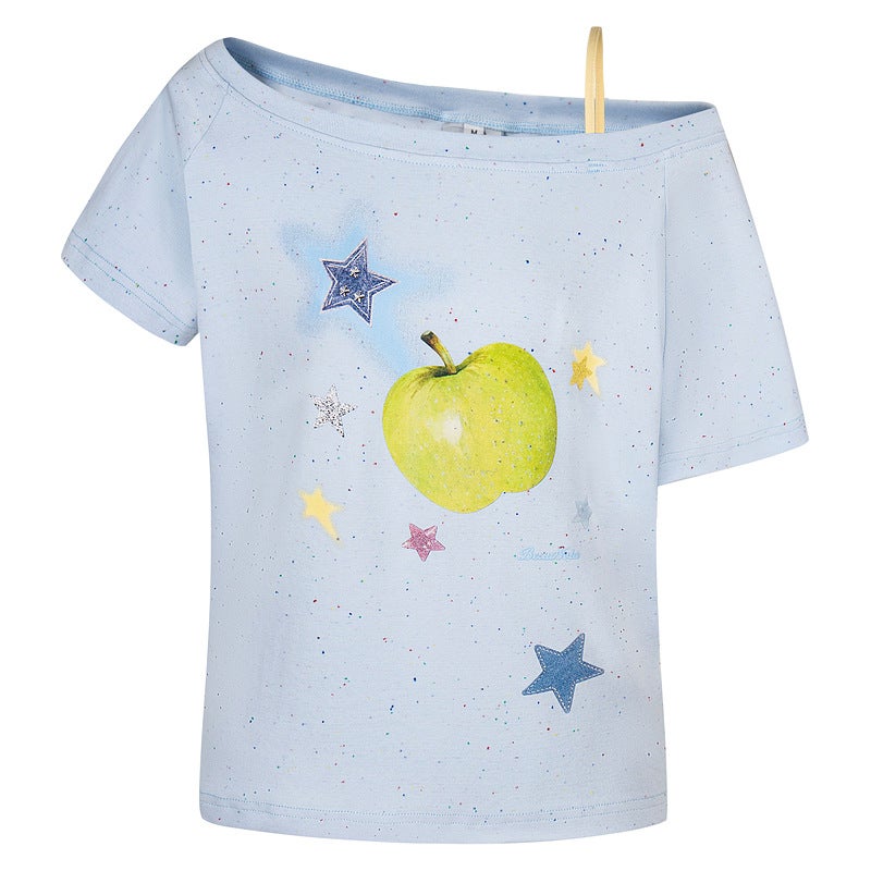 Men'S Dopamine Summer Apple Asymmetrical Sweet And Spicy Short Sleeve Women'S Designer Niche Sweet And Spicy Short T-Shirt For Women - Image 2