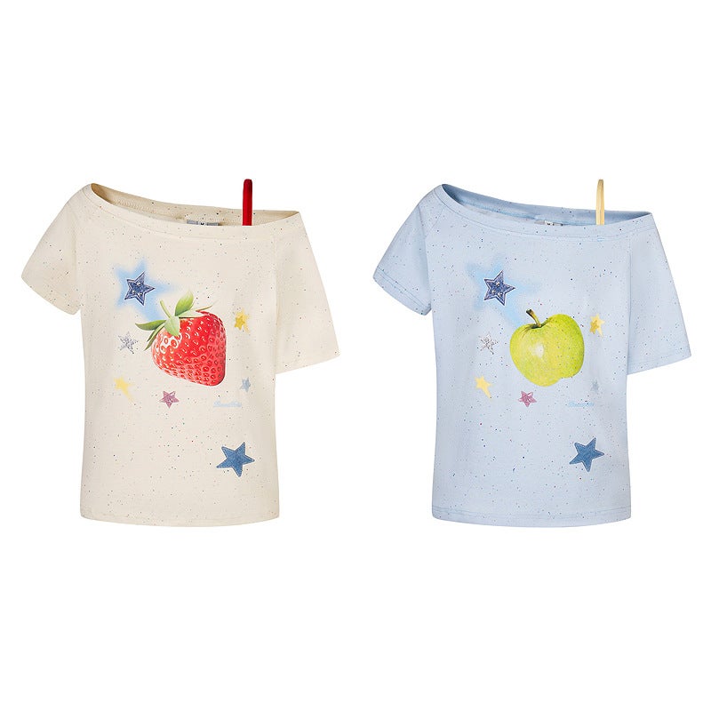 Men'S Dopamine Summer Apple Asymmetrical Sweet And Spicy Short Sleeve Women'S Designer Niche Sweet And Spicy Short T-Shirt For Women - Image 4