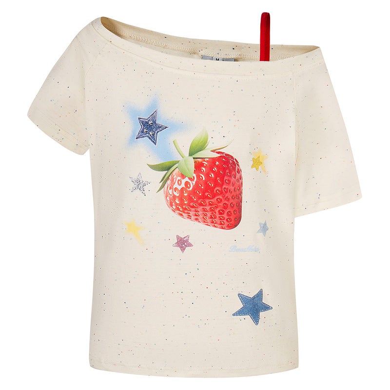Men'S Dopamine Summer Apple Asymmetrical Sweet And Spicy Short Sleeve Women'S Designer Niche Sweet And Spicy Short T-Shirt For Women - Image 1