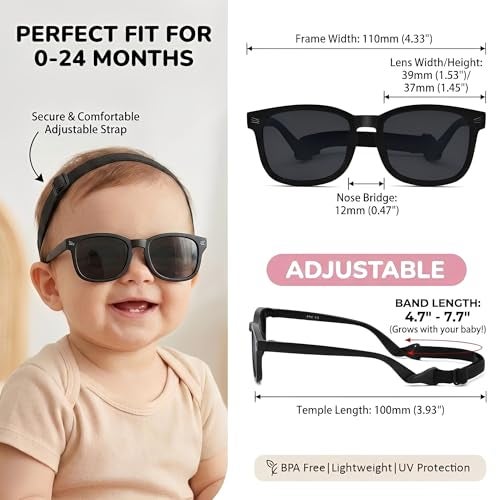 GLARDEFE Polarized Baby Sunglasses with Strap - Unbreakable Flexible Infant Sunglasses for Newborn Toddler Girls Boys Age 0-24 Months(Matte Black/Grey) - Image 5