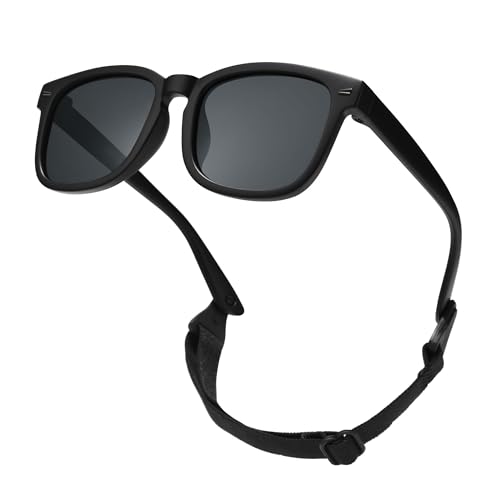 GLARDEFE Polarized Baby Sunglasses with Strap - Unbreakable Flexible Infant Sunglasses for Newborn Toddler Girls Boys Age 0-24 Months(Matte Black/Grey) - Image 1