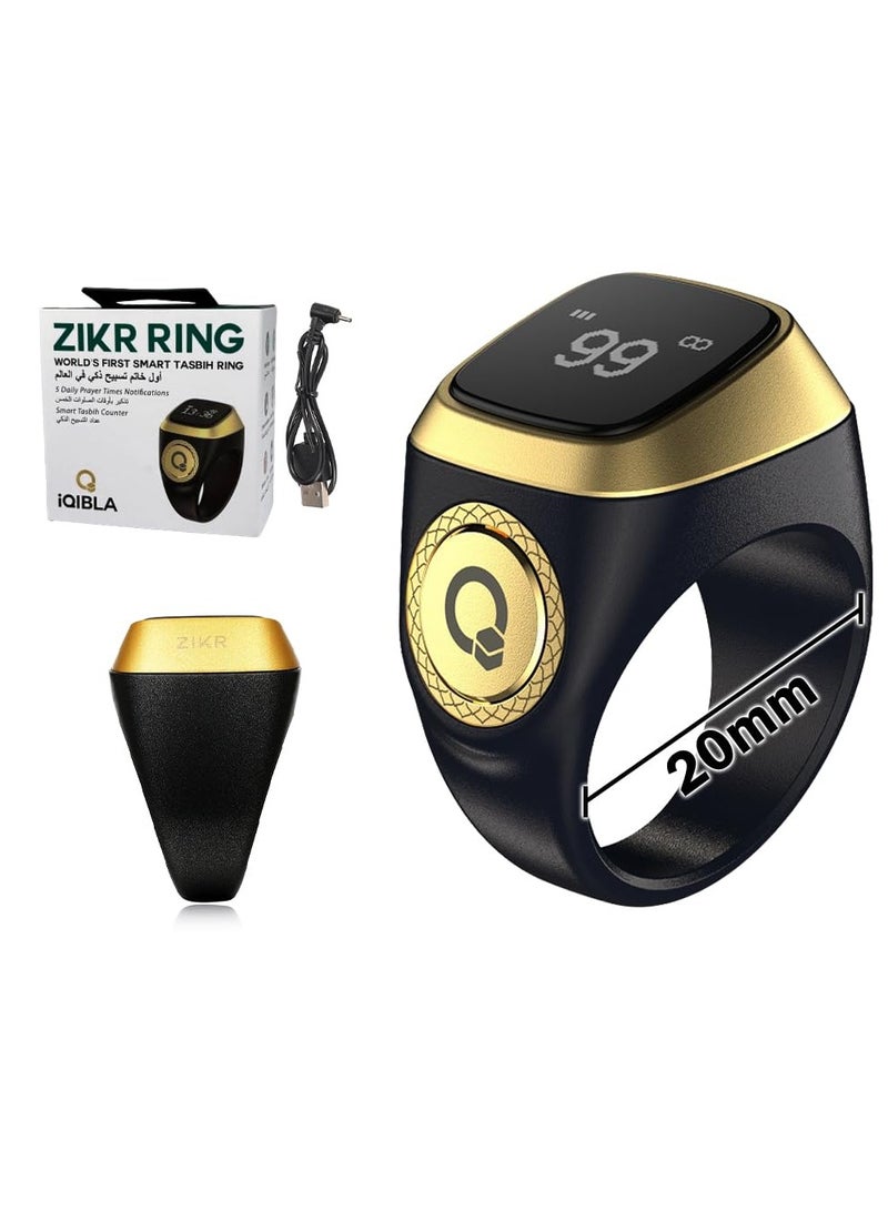 New Zikr Smart Ring OLED Display Tasbih Counter with Include 3 Compatible Sizes(20mm) 5 Prayer Reminder, 3 Tasbih Reminder, BT Connectivity Black - Image 2