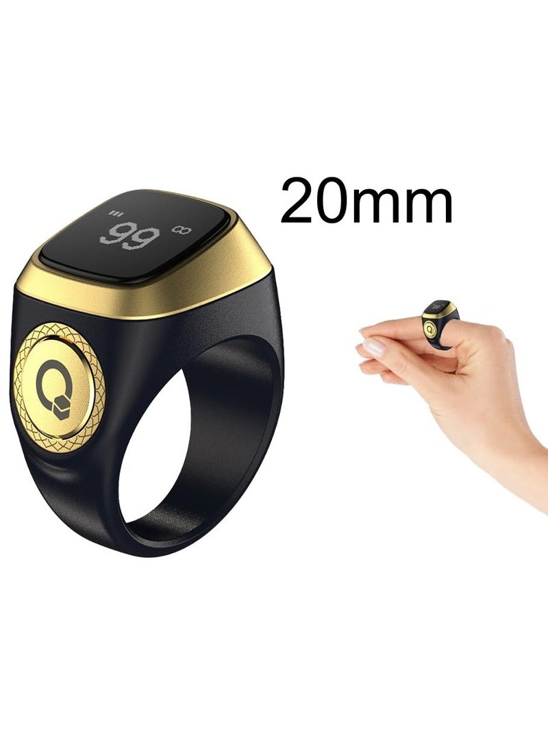 New Zikr Smart Ring OLED Display Tasbih Counter with Include 3 Compatible Sizes(20mm) 5 Prayer Reminder, 3 Tasbih Reminder, BT Connectivity Black - Image 1
