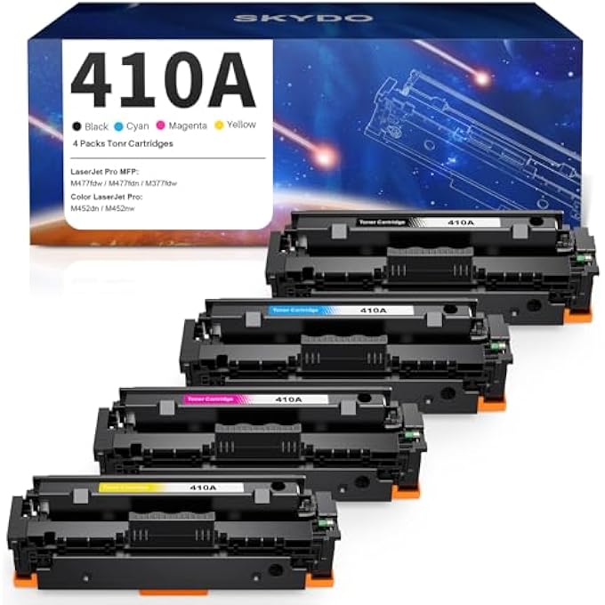 410A TONER CARTRIDGE COMPATIBLE WITH 410X410A CF410A TO REPLACE COLOR LASERJET PRO MFP M477FDW/M477FDN/M377FDW COLOR LASERJET PRO M452DN/M452NW (BLACK, CYAN, MAGENTA, YELLOW) - Image 1