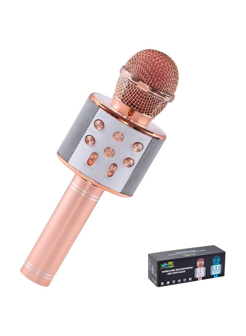 Wireless Bluetooth Karaoke Microphone for Kids, 3-in-1 Portable Handheld Singing Karaoke Mic Speaker Machine, Fun Toys for 4-15 Year Old Boys Girls Home Party Birthday, Rose Gold - Image 1