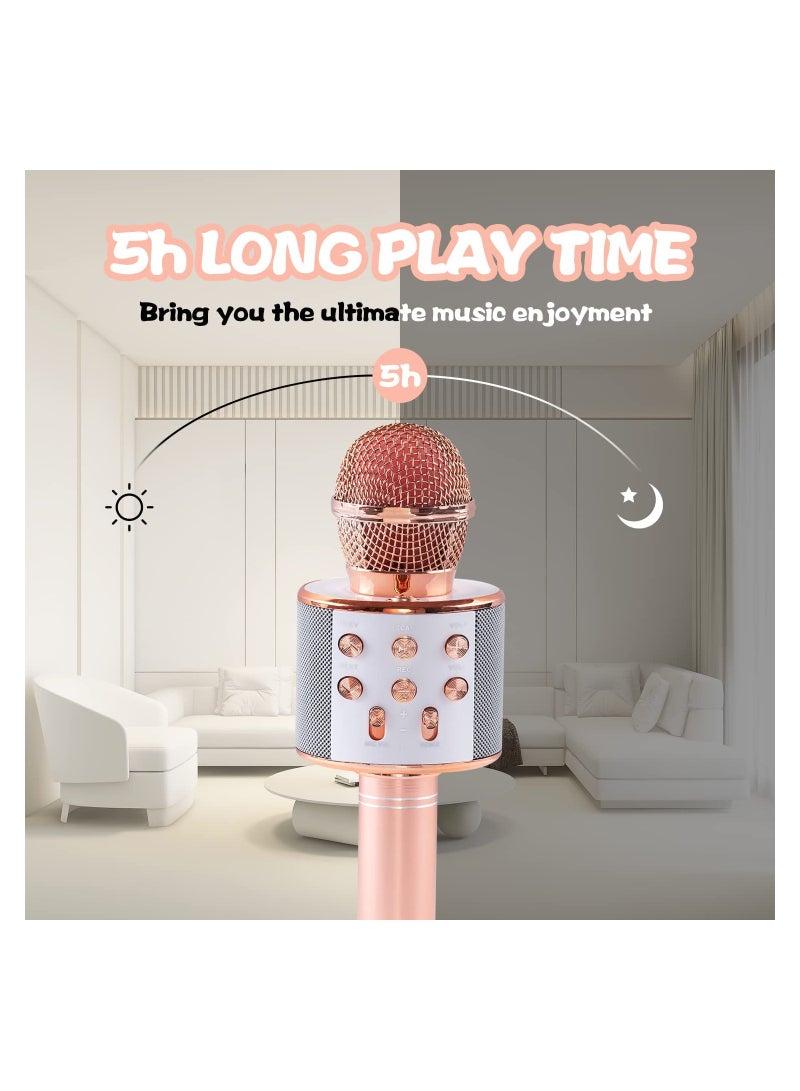 Wireless Bluetooth Karaoke Microphone for Kids, 3-in-1 Portable Handheld Singing Karaoke Mic Speaker Machine, Fun Toys for 4-15 Year Old Boys Girls Home Party Birthday, Rose Gold - Image 3