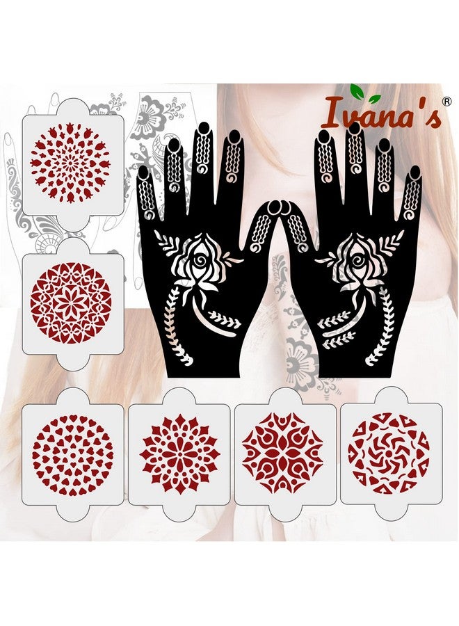 ivana's Pack Of 8 Pcs (2 Pcs Heena Stencil Tatto + 6 Pcs Laser Cut Pvc Reusable Heena Stencils), Heena Mehandi Sticker,Mehandi Stickers For Full Hand For Women, Girls And Kids, Easy To Apply,Ivnh-1035 - Image 4
