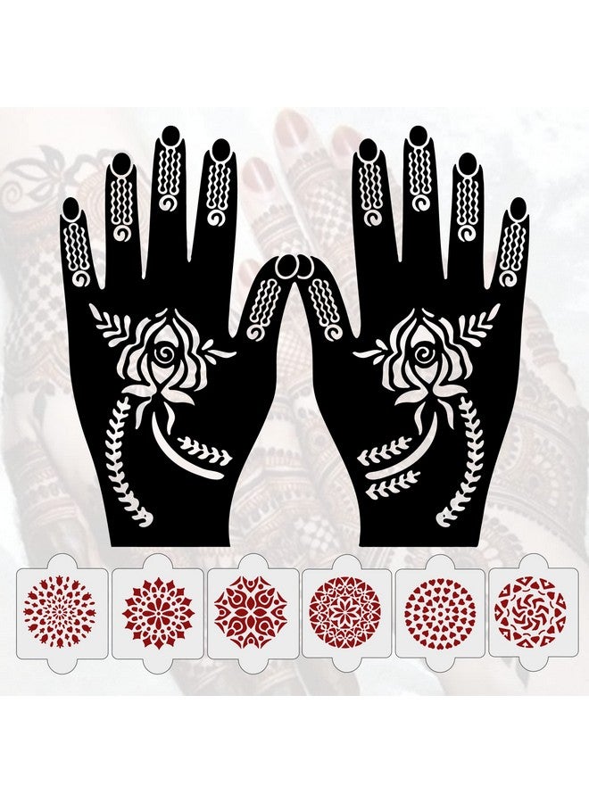 ivana's Pack Of 8 Pcs (2 Pcs Heena Stencil Tatto + 6 Pcs Laser Cut Pvc Reusable Heena Stencils), Heena Mehandi Sticker,Mehandi Stickers For Full Hand For Women, Girls And Kids, Easy To Apply,Ivnh-1035 - Image 1