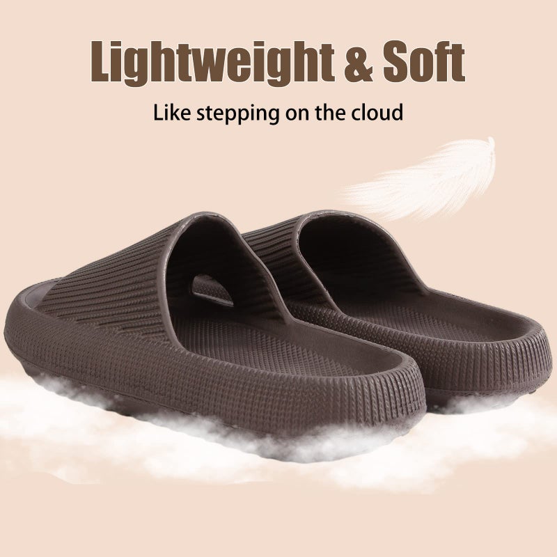 rosyclo Cloud Slides for Woman and Man, Pillow House Slippers Super Soft Comfy Non-Slip Floor Bathroom Shower Shoes Cloud Cushion Slide Sandals for Indoor Outdoor, Dark Chocolate - Image 4