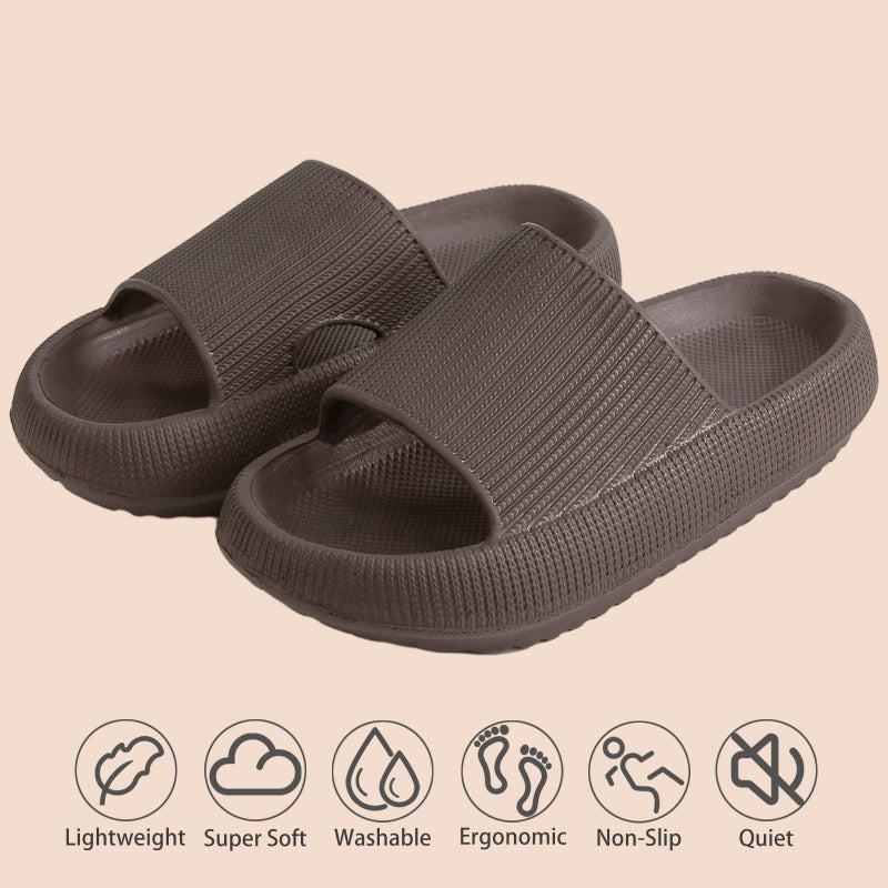 rosyclo Cloud Slides for Woman and Man, Pillow House Slippers Super Soft Comfy Non-Slip Floor Bathroom Shower Shoes Cloud Cushion Slide Sandals for Indoor Outdoor, Dark Chocolate - Image 2
