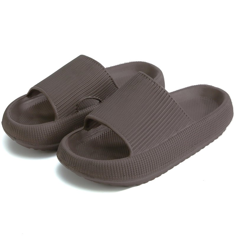rosyclo Cloud Slides for Woman and Man, Pillow House Slippers Super Soft Comfy Non-Slip Floor Bathroom Shower Shoes Cloud Cushion Slide Sandals for Indoor Outdoor, Dark Chocolate - Image 1