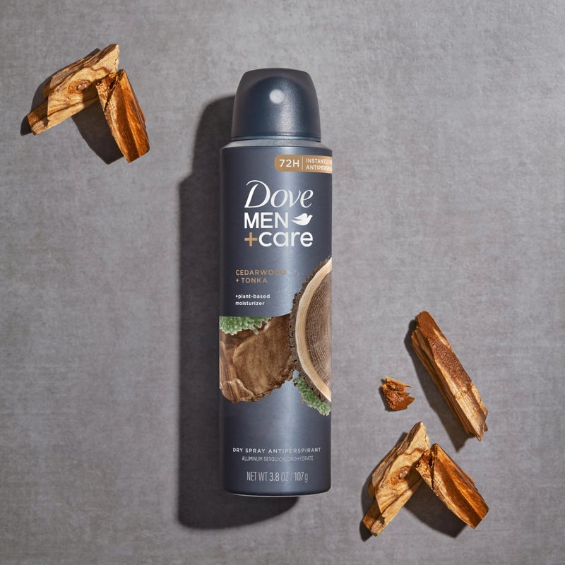 Dove Men+Care دوف للرجال + العناية رذاذ مضاد للتعرق خشب الأرز + تونكا 4 عد 72 ساعة حماية مع مرطب نباتي 3.8 أونصة - Image 3