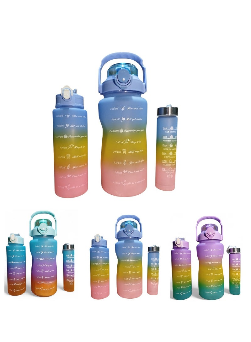 زجاجة مياه 3 في1 مع مؤقت شرب وشفاطة من 3 قطع، زجاجة مياه تحفيزية 300/900/2000 مل لتر مانعة للتسرب وخالية من بيسفينول أ، زجاجة مياه رياضية للياقة البدنية والصالة الرياضية والأماكن الخارجية، - Image 1