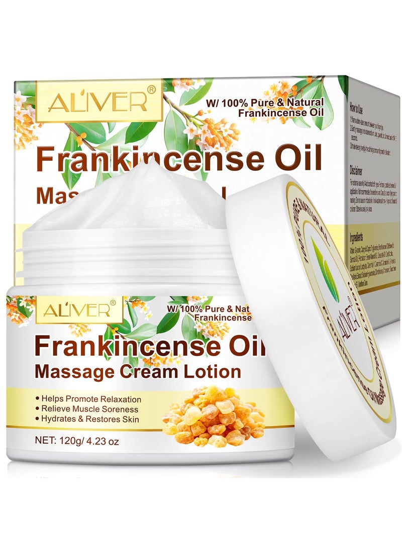 ALIVER 120g Frankincense Oil Massage Cream Frankincense Balm Lotion with 100% Pure & Natural Frankincenses Oil Moisturize Hydrates Restores Skin Frankincenses Cream for Muscle Support - Image 1