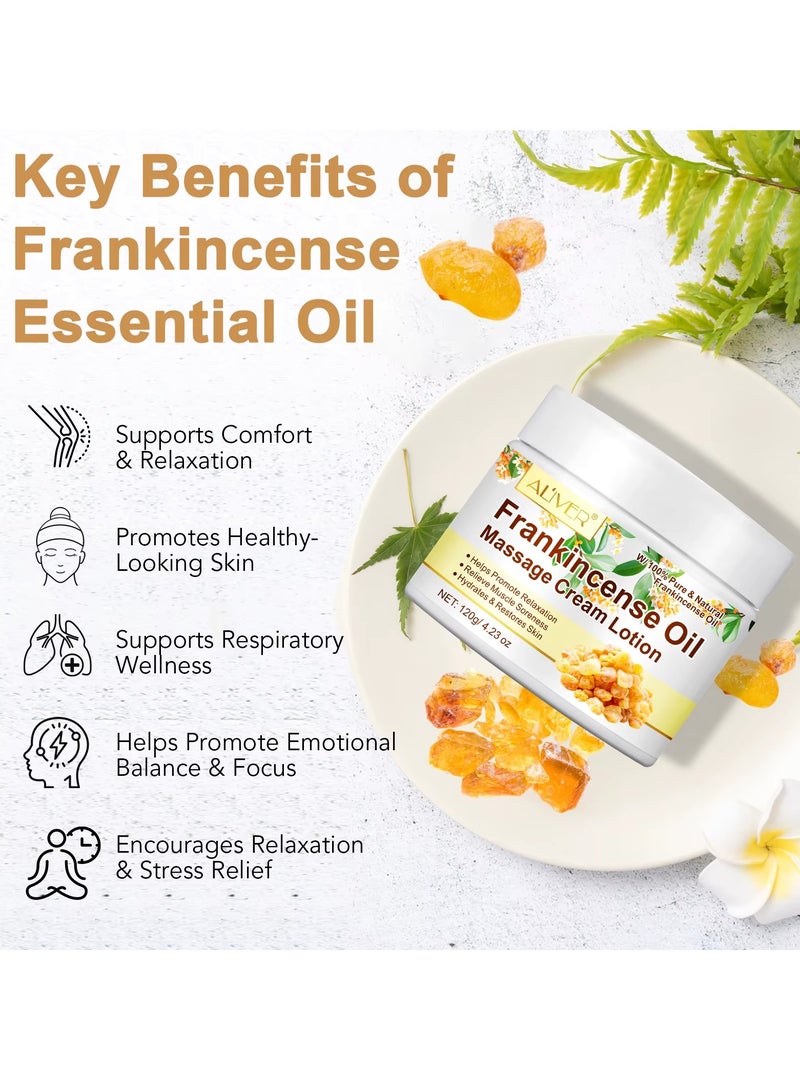 ALIVER 120g Frankincense Oil Massage Cream Frankincense Balm Lotion with 100% Pure & Natural Frankincenses Oil Moisturize Hydrates Restores Skin Frankincenses Cream for Muscle Support - Image 5