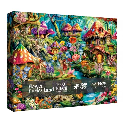 BBOLDIN Flower Fairy Puzzle for Adults 1000 Pieces Funny Mushroom Jigsaw Puzzle Fantasy Colorful Butterfly Insect Puzzle - Image 5