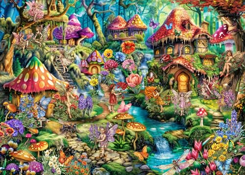 BBOLDIN Flower Fairy Puzzle for Adults 1000 Pieces Funny Mushroom Jigsaw Puzzle Fantasy Colorful Butterfly Insect Puzzle - Image 1
