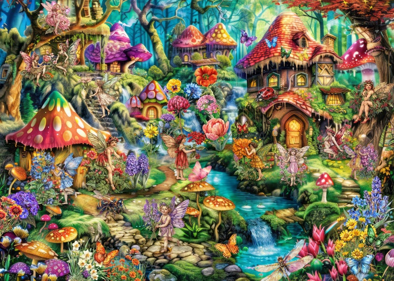 BBOLDIN Flower Fairy Puzzle for Adults 1000 Pieces Funny Mushroom Jigsaw Puzzle Fantasy Colorful Butterfly Insect Puzzle - Image 3