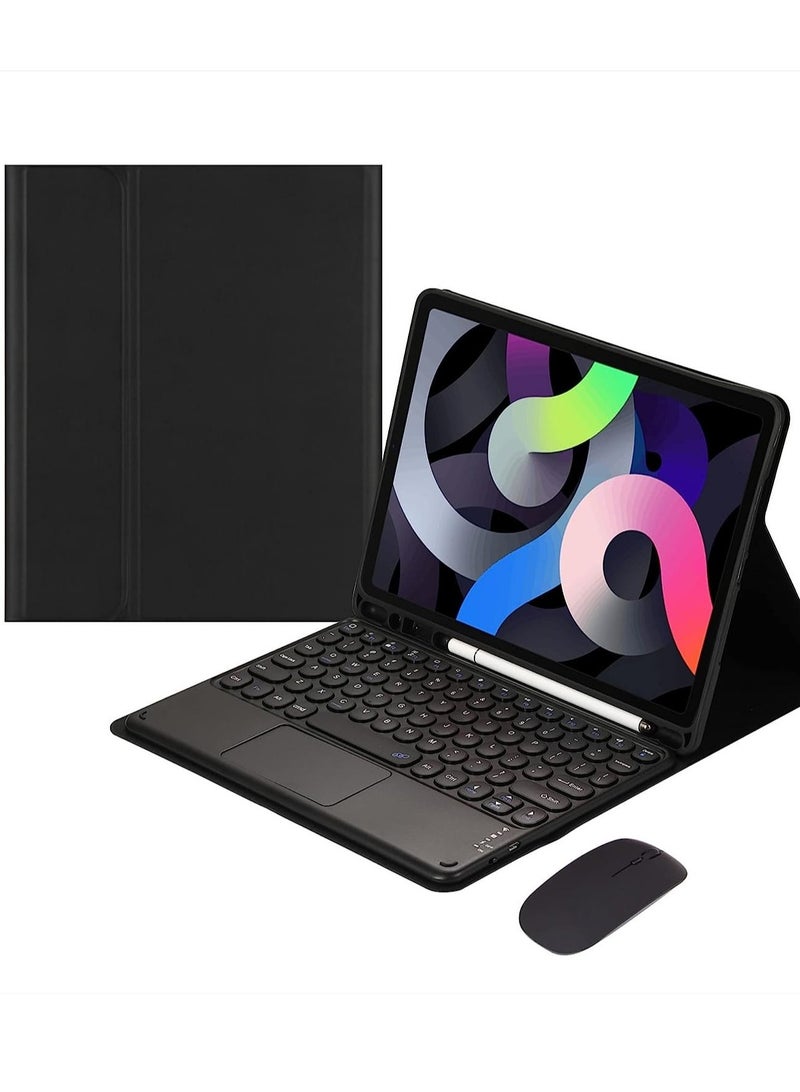 general Arabic and English Keyboard Case with Mouse for Galaxy Tab S8 Plus & S7 FE & S7 Plus 12.4 inch, Touchpad Keyboard Case Retro Round Key with Mouse Cute Color Keyboard
