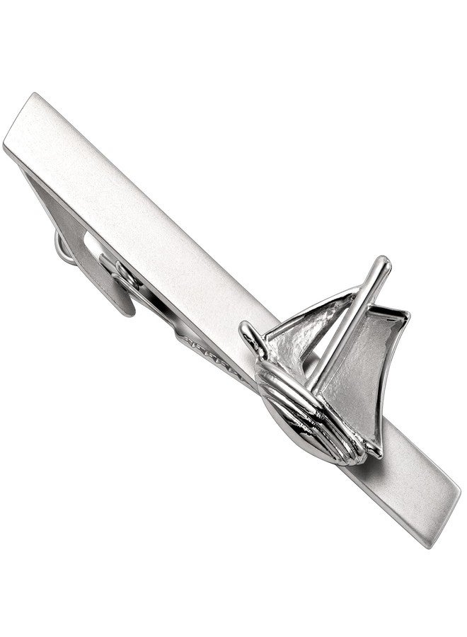 HAWSON 2.2 Inch Men's Nautical Sailboat Tie Clip Silver Tie Bar for Yacht Weddings, Navy Events, Holiday Durable Marine-Themed Accessories for Groomsmen & Maritime Professionals - Image 1