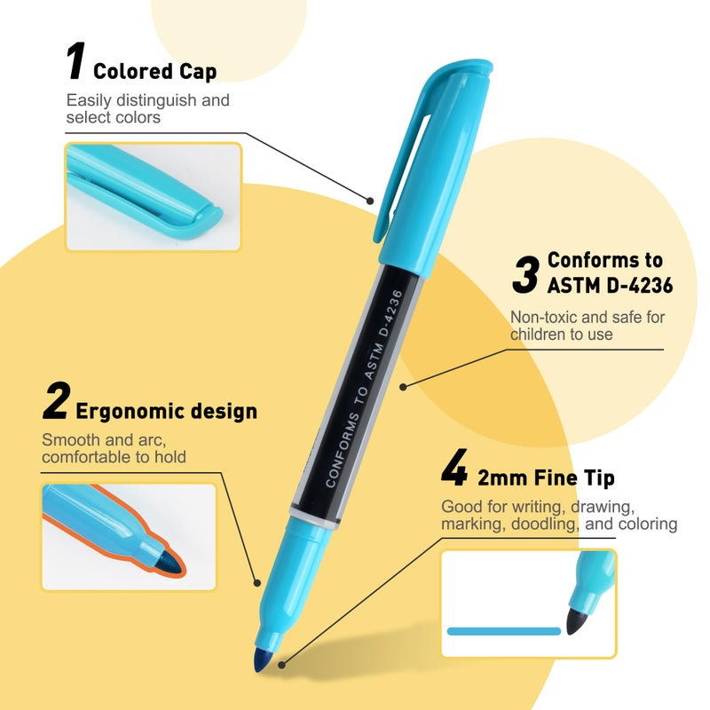 TOWON 12 Permanent Markers - Assorted Colors Drawing Marker Pens Set, Waterproof Quick Drying Fine Tip Colored Artists Markers for Adults Coloring - Image 4