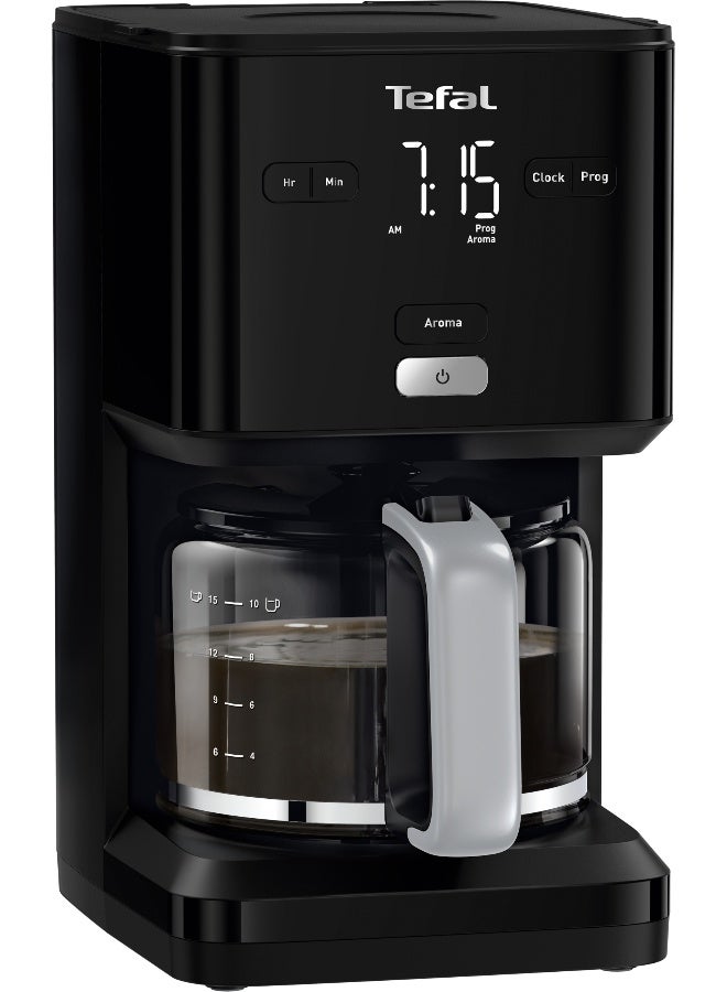 TEFAL Smart'N Light Drip Coffee Maker, 1.25 L, Oversized Water Head Design, Perfect Brewing, 24-Hour Programmable Timer, AROMA Function, 30-Minute Auto-Off, Anti-Drip Serving While Brewing, CM600840 1.25 L 1000 W CM600840 Black / Gray
