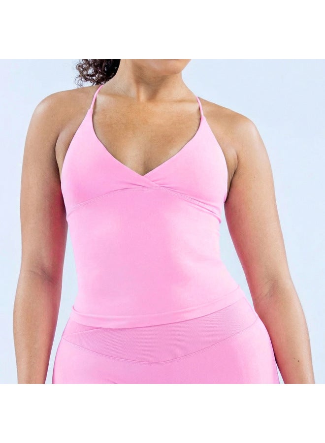 Dfyn European And American Seamless Yoga Vest For Women, Elastic, Quick-drying, Breathable Sports Outdoor Running Fitness Top