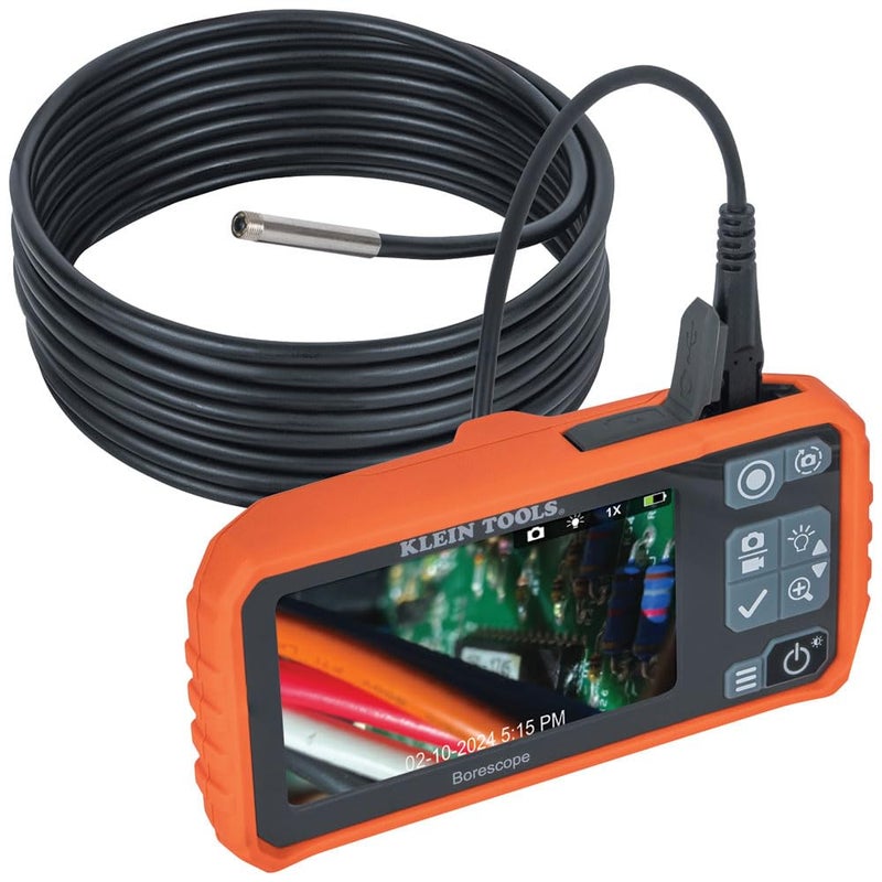 Klein Tools ET17 Utility Borescope with 55 mm 98Foot Waterproof Gooseneck Snake LEDs 43Inch LCD Attachments Endoscope Inspection Camera - Image 2
