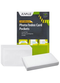 Juvale 50-Pack Clear Adhesive Pockets Sleeves 5X8 For Index Card And Planners, Bulk Top Load Plastic Label Holder Protector For Photos, Note Cards, Office Supplies, Small Business  - Image 1