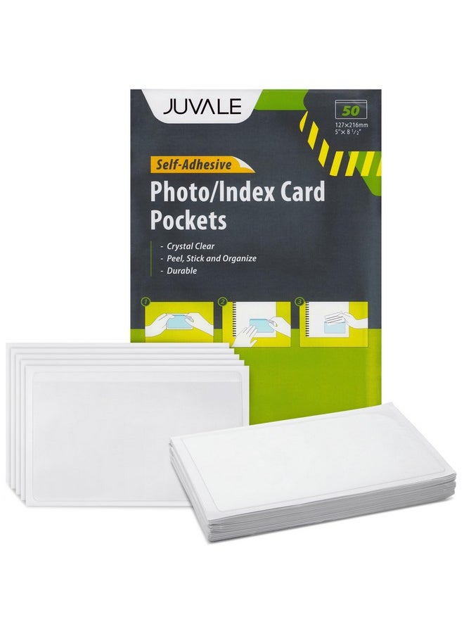 Juvale 50-Pack Clear Adhesive Pockets Sleeves 5X8 For Index Card And Planners, Bulk Top Load Plastic Label Holder Protector For Photos, Note Cards, Office Supplies, Small Business  - Image 1