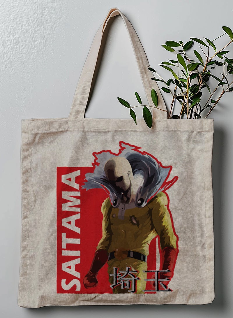 LOWHA Polyester Tote Bag with Shoulder Straps and Saitama Anime Pattern - Image 1